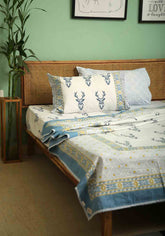 Muscari Hand Block Print Bedsheet + Dohar